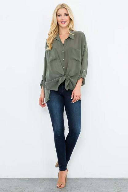 Sheer Cargo Pocket Blouse