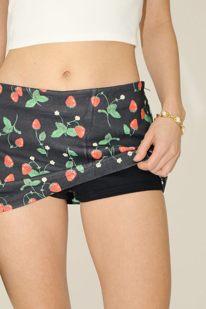 Strawberry Stretch Denim Mini Skort