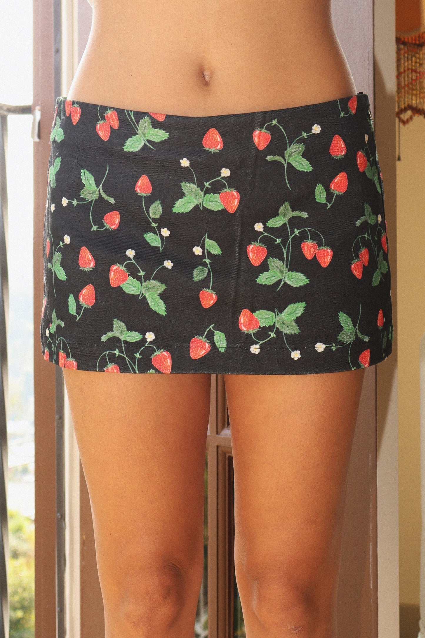 Strawberry Stretch Denim Mini Skort