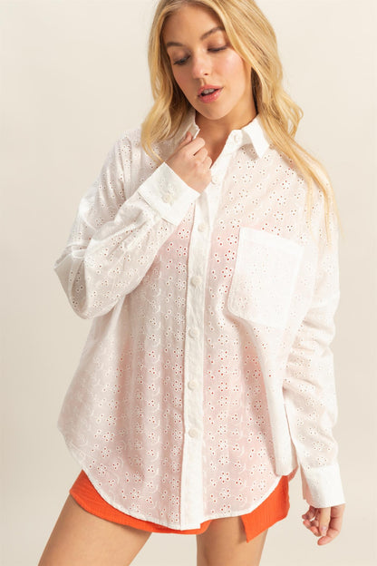 Oversized Eyelet BF Button Down