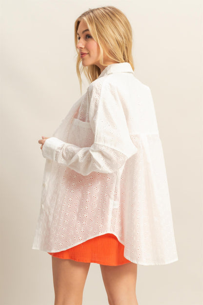 Oversized Eyelet BF Button Down