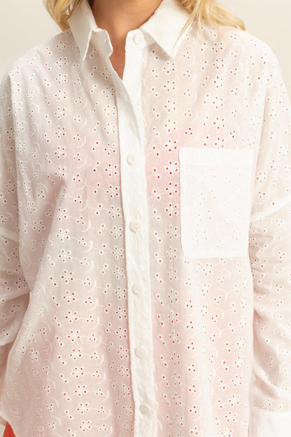 Oversized Eyelet BF Button Down