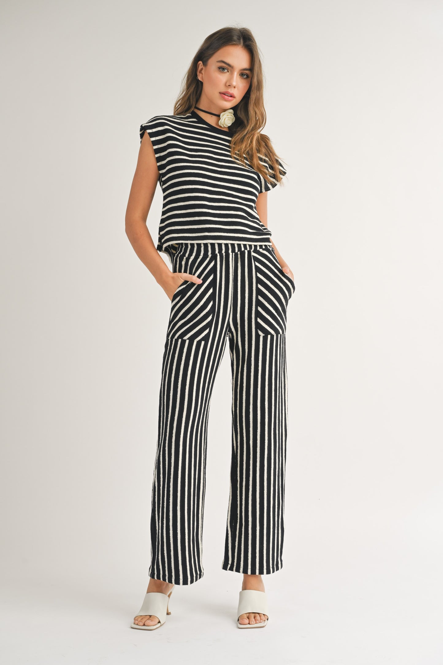 Terry Cropped Stripe Pants